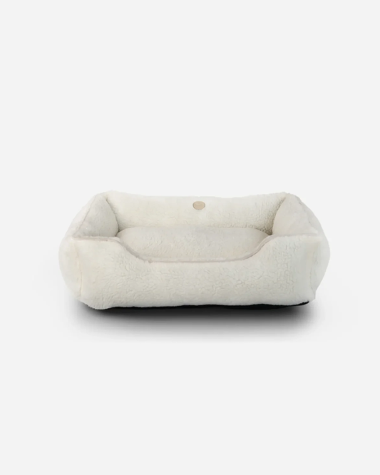 Faux Fur Bolster Dog Bed – Plush Sleeper, Beige & Gray - Majestic Pet Kingdom