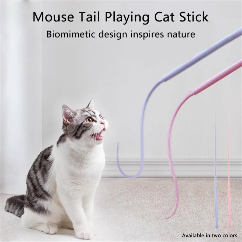 Simulated Mouse Tail Cat Toy Cat Teaser Funny Stick Silicone Long Tail Pet Interactive Toys For Cats Kitten Hunting Pet Products | Purrfect Pet Kingdom
