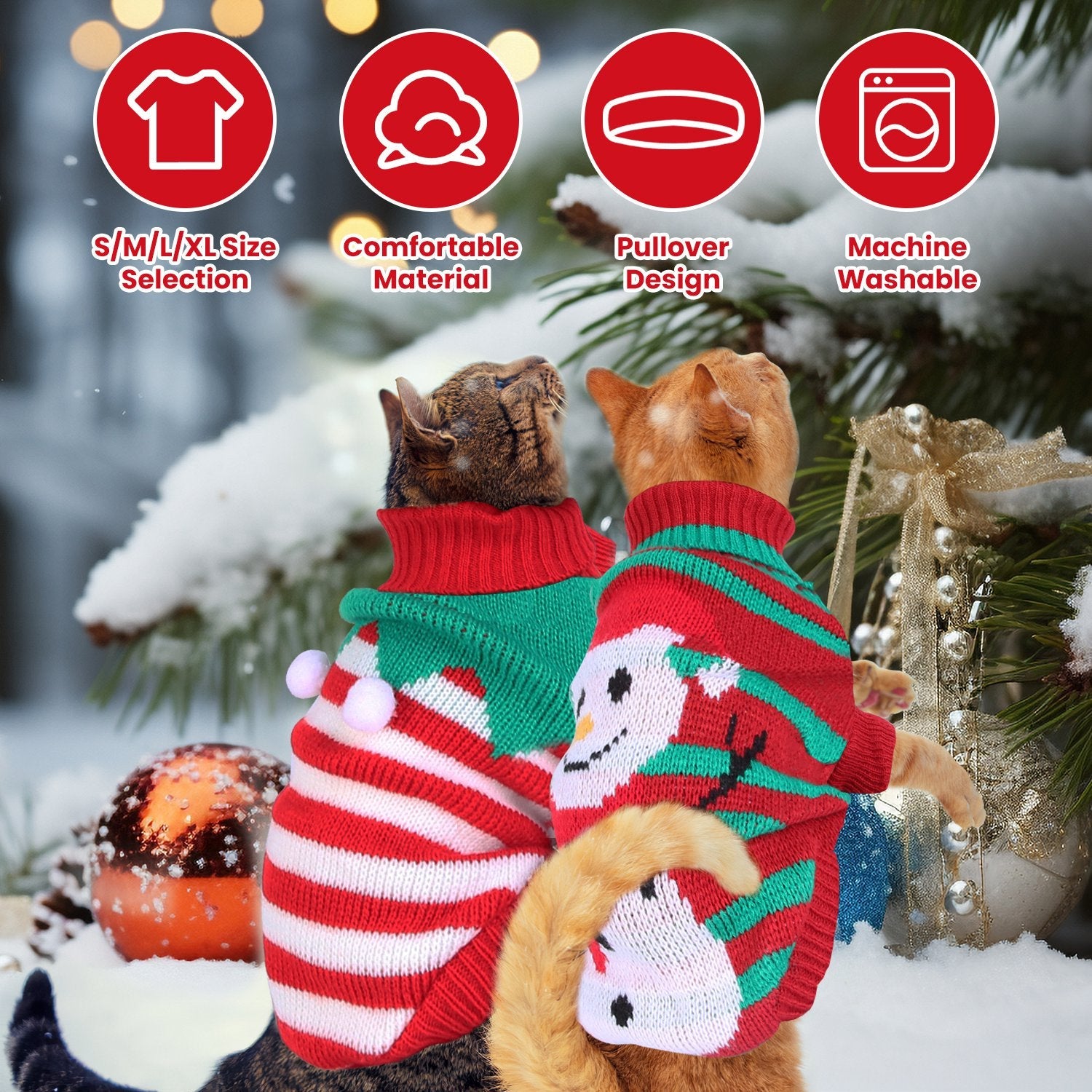 Pet Christmas Turtleneck Sweater Dog Cat Christmas Clothes Snowman Stripes Costume Winter Holiday Sweater for Small Medium Kitten Puppy Cats Dogs - Majestic Pet Kingdom