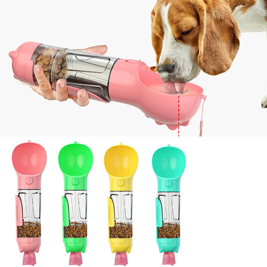 Dog Water Bottle 3-in-1 Travel Drinker Feeder Poop Bag Holder