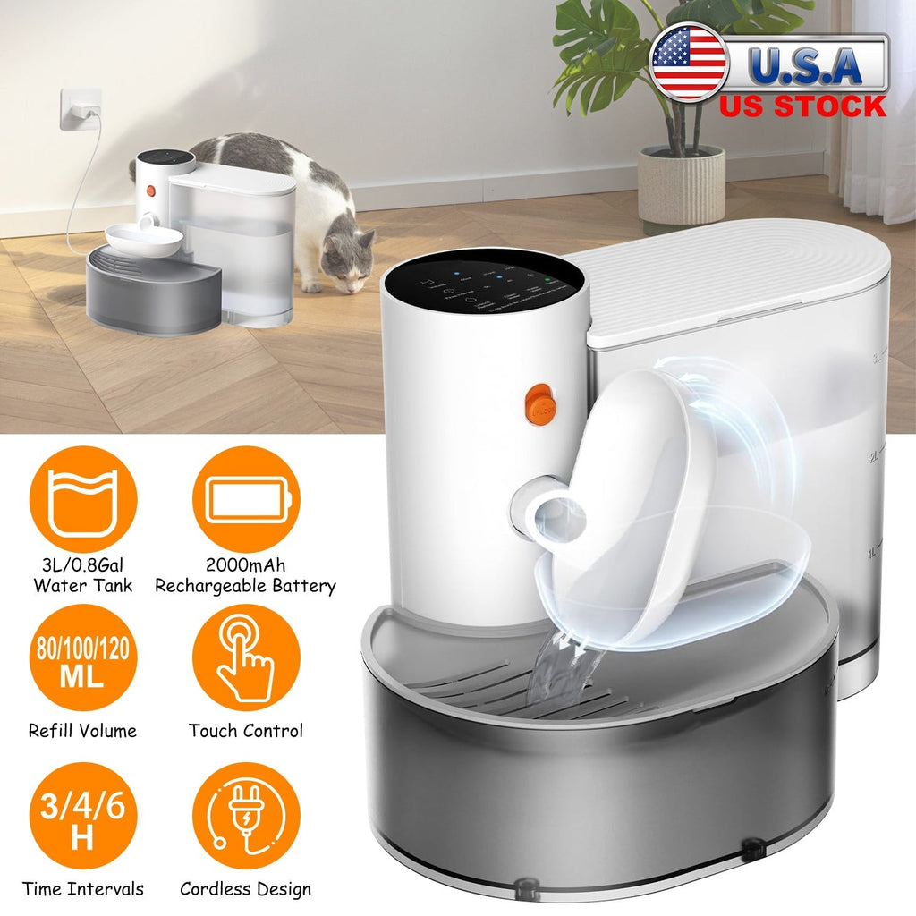 Smart Pet Water Fountain Automatic Cat Water Dispenser 3L/101OZ Cordless Rechargeable Dog Water Fountain Self-Refill with 3 Adjustable Volume 3 Time I - Majestic Pet Kingdom