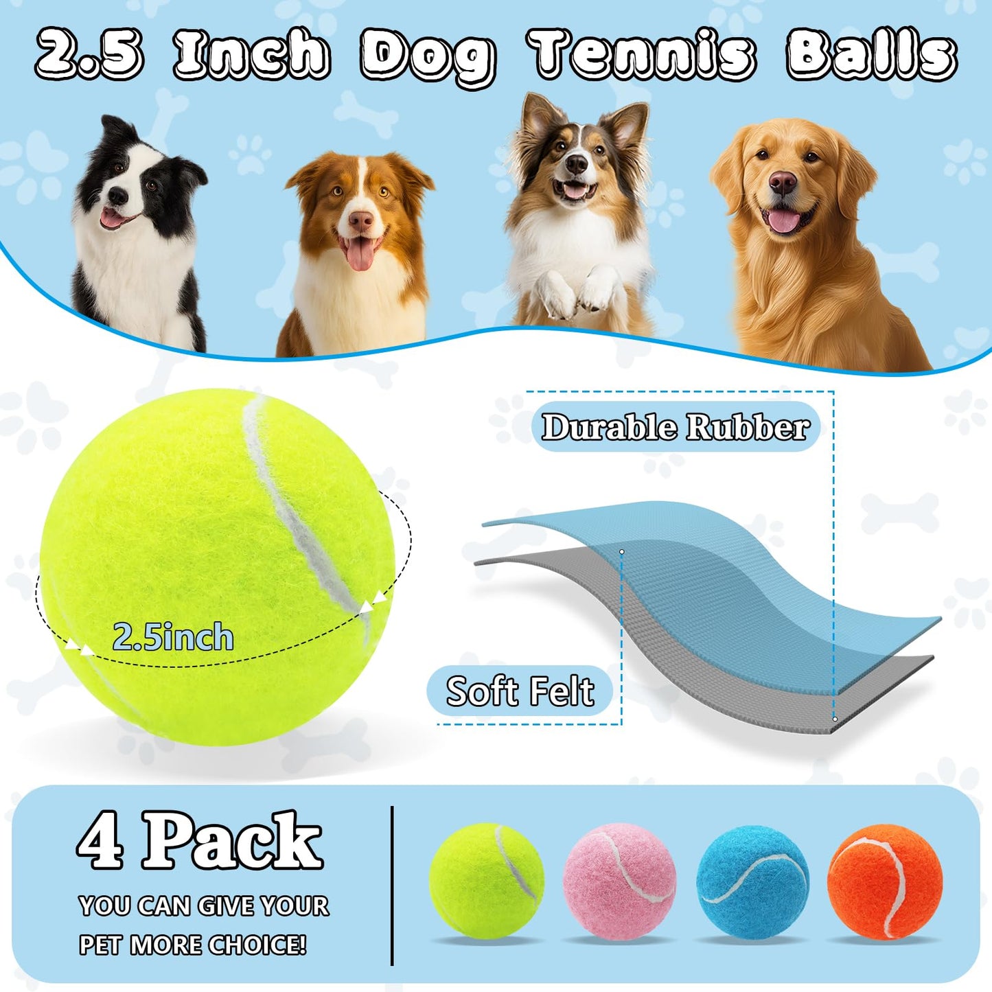 Dog Balls for Fetch High Bounce Durable Rubber Tennis Balls