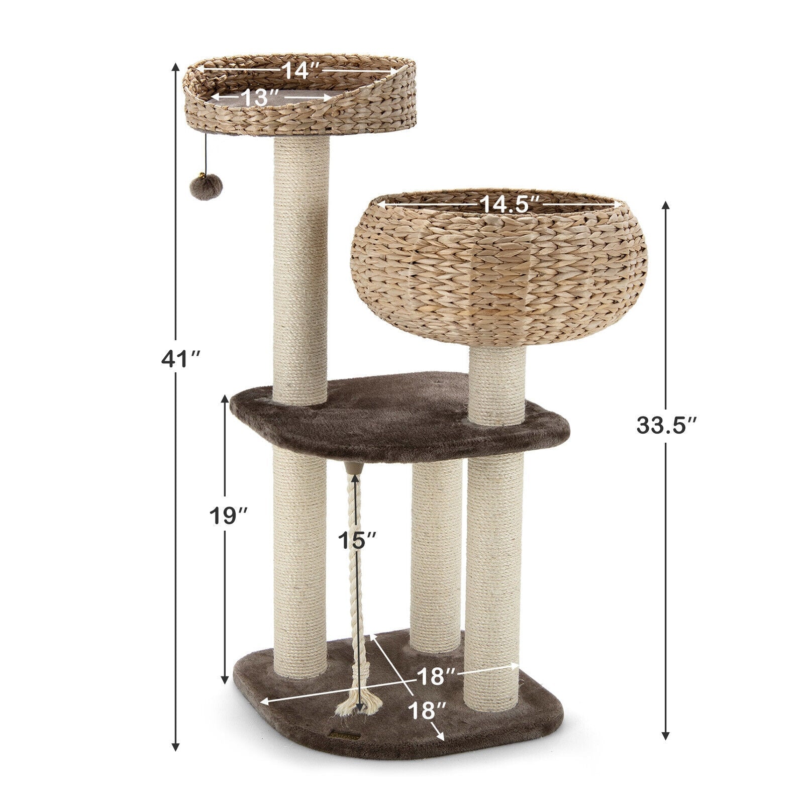 41 Inch Rattan Cat Tree with Napping Perch - Majestic Pet Kingdom