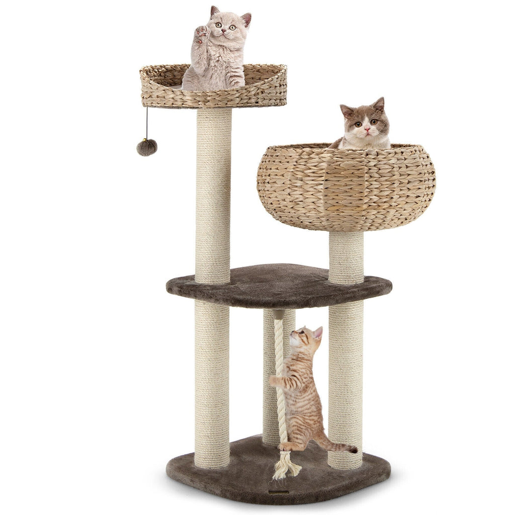 41 Inch Rattan Cat Tree with Napping Perch - Majestic Pet Kingdom