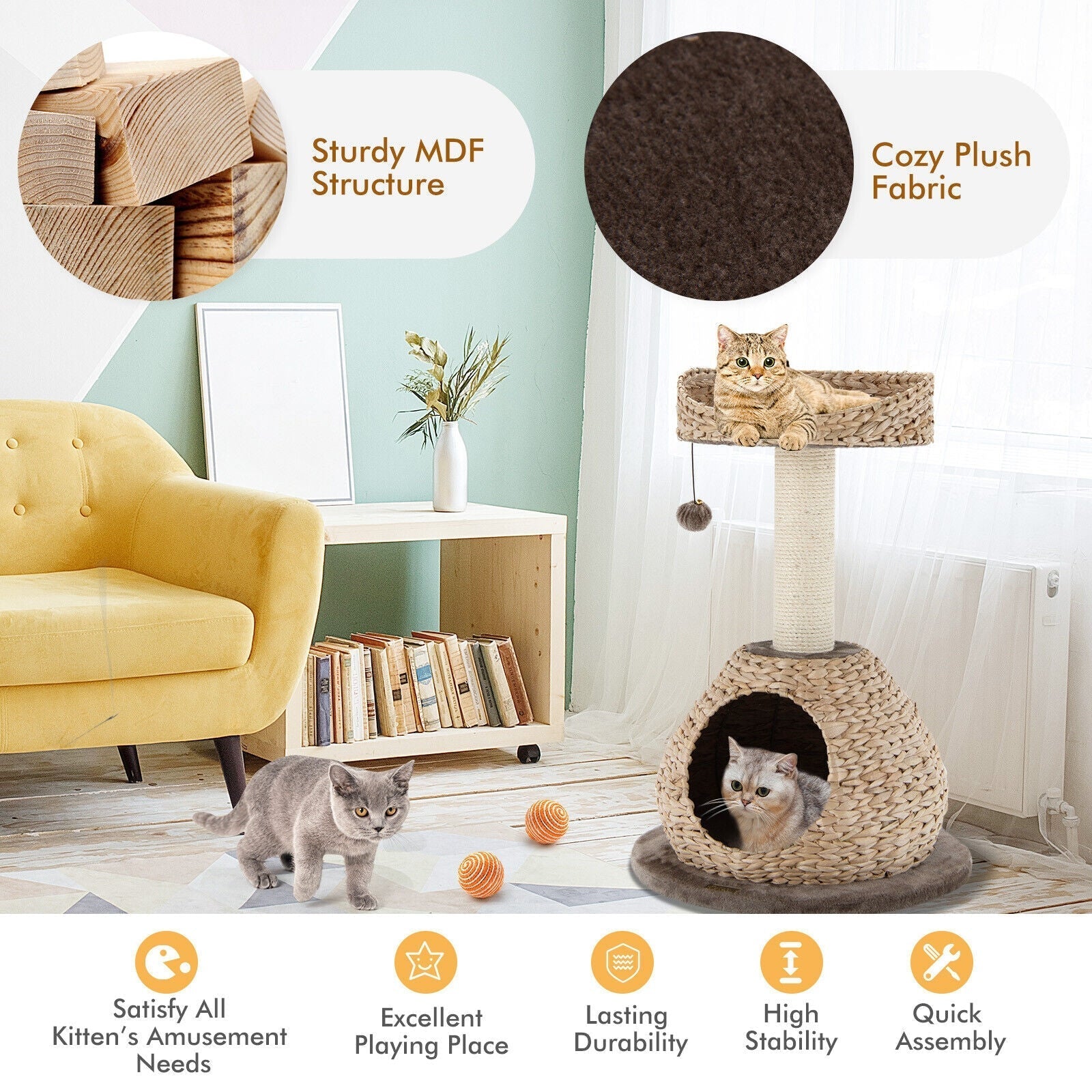 28 Inches Hand-Made Cat Tree Tower with Jump Platform - Majestic Pet Kingdom