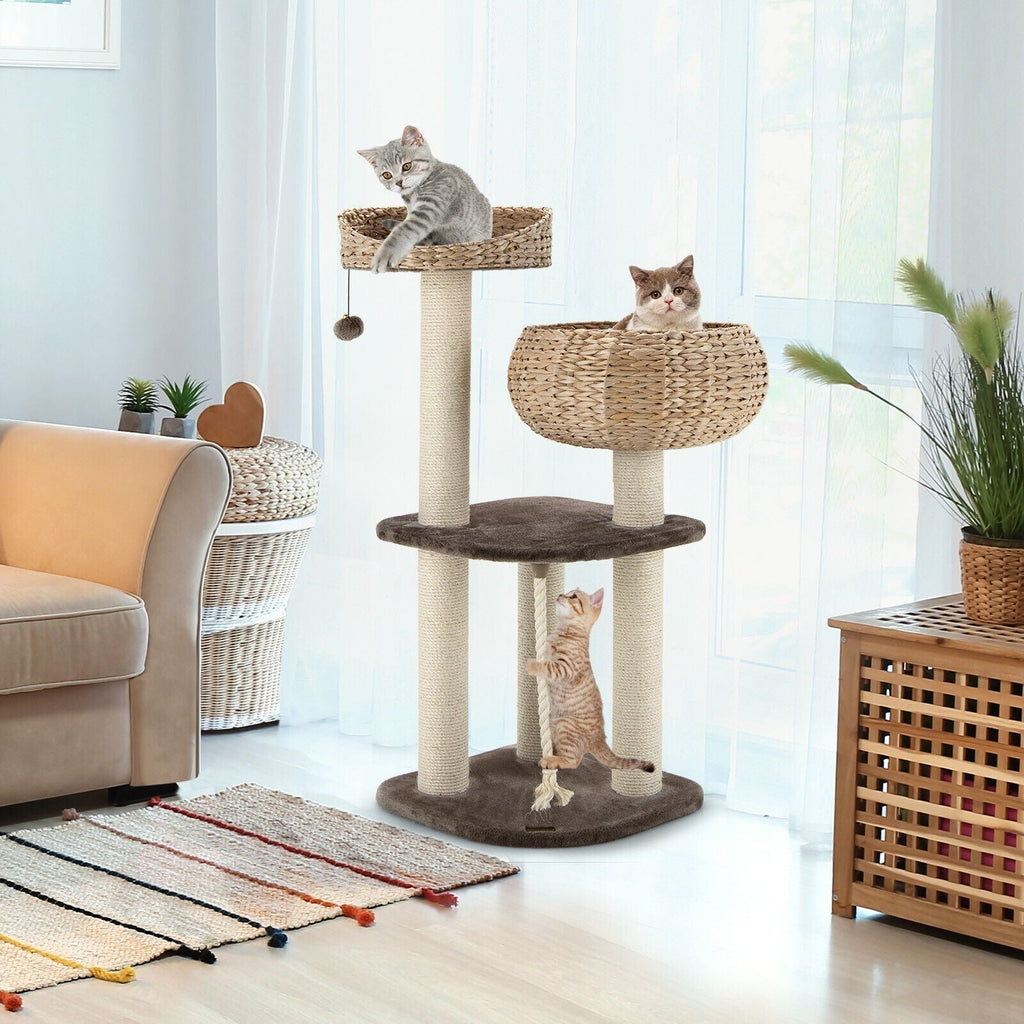 41 Inch Rattan Cat Tree with Napping Perch - Majestic Pet Kingdom