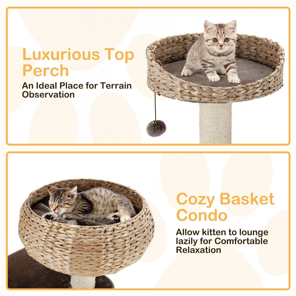 41 Inch Rattan Cat Tree with Napping Perch - Majestic Pet Kingdom