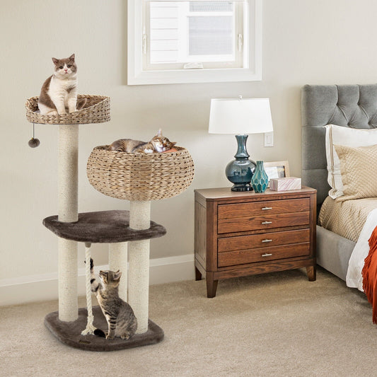 41 Inch Rattan Cat Tree with Napping Perch - Majestic Pet Kingdom