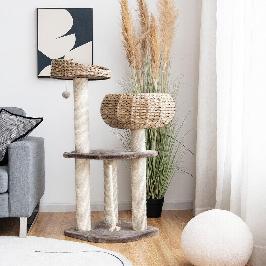 41 Inch Rattan Cat Tree with Napping Perch - Majestic Pet Kingdom