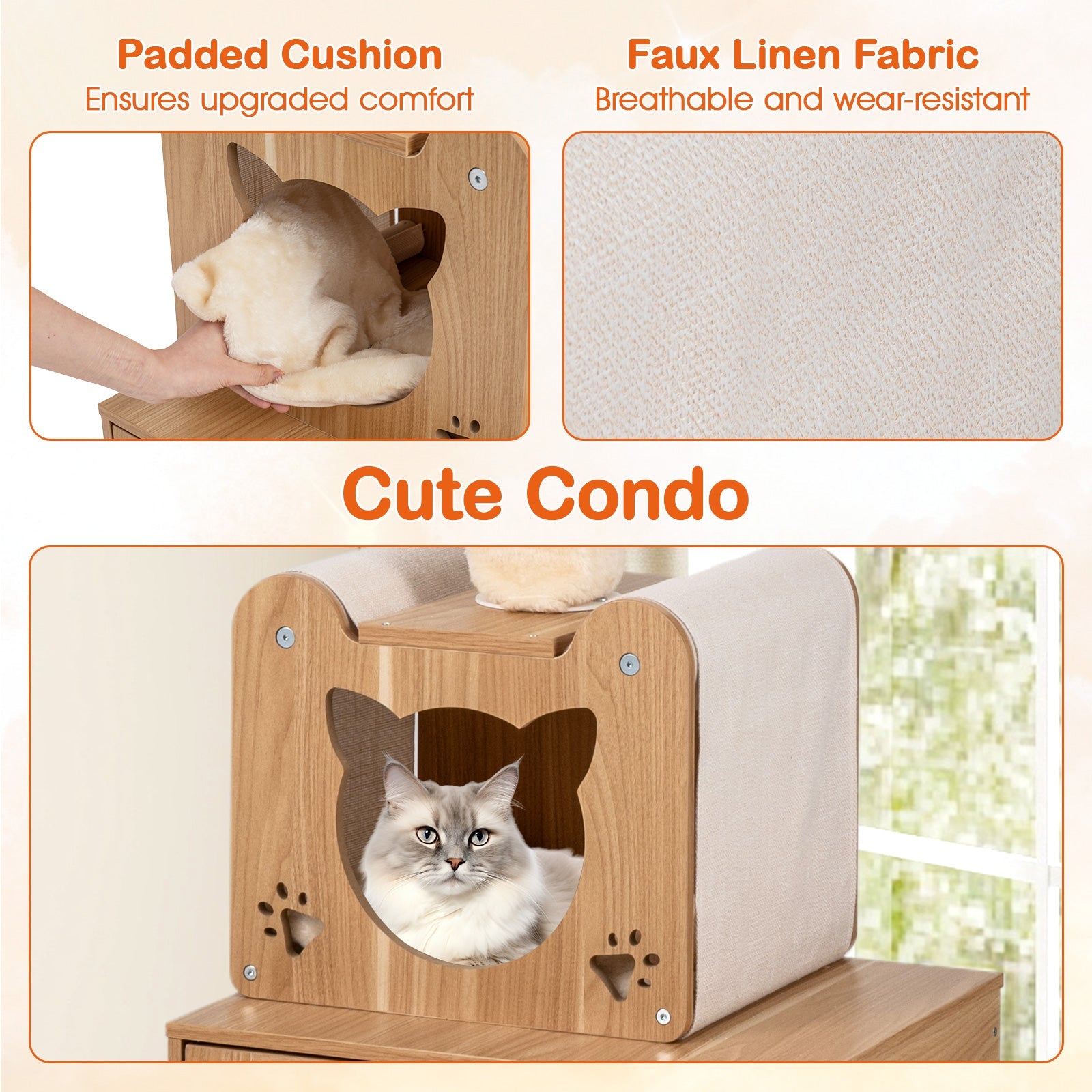 Cat Tree Floor to Ceiling 101-Inch Adjustable Tower Cabinet - Detail Angle 7 | Majestic Pet Kingdom