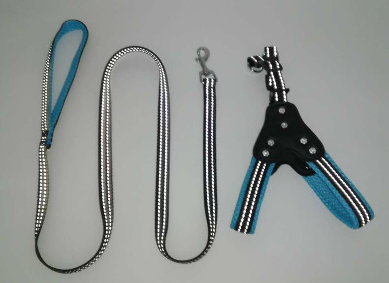 Comfortable Mesh Fabric Shiny Rhinestone Pet Hand Holding Rope Reflective Dog Breast Strap Vest Style