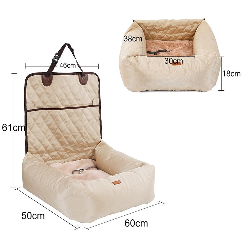 2-in-1 Folding Dog Car Seat Carrier Bed Waterproof Mat