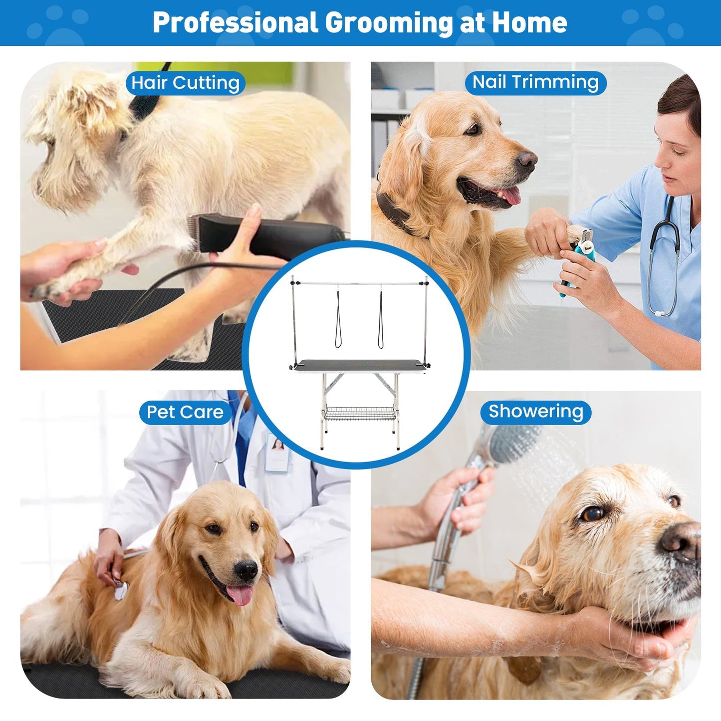 Foldable Dog Grooming Table with Height Adjustable Arms-Black - Majestic Pet Kingdom