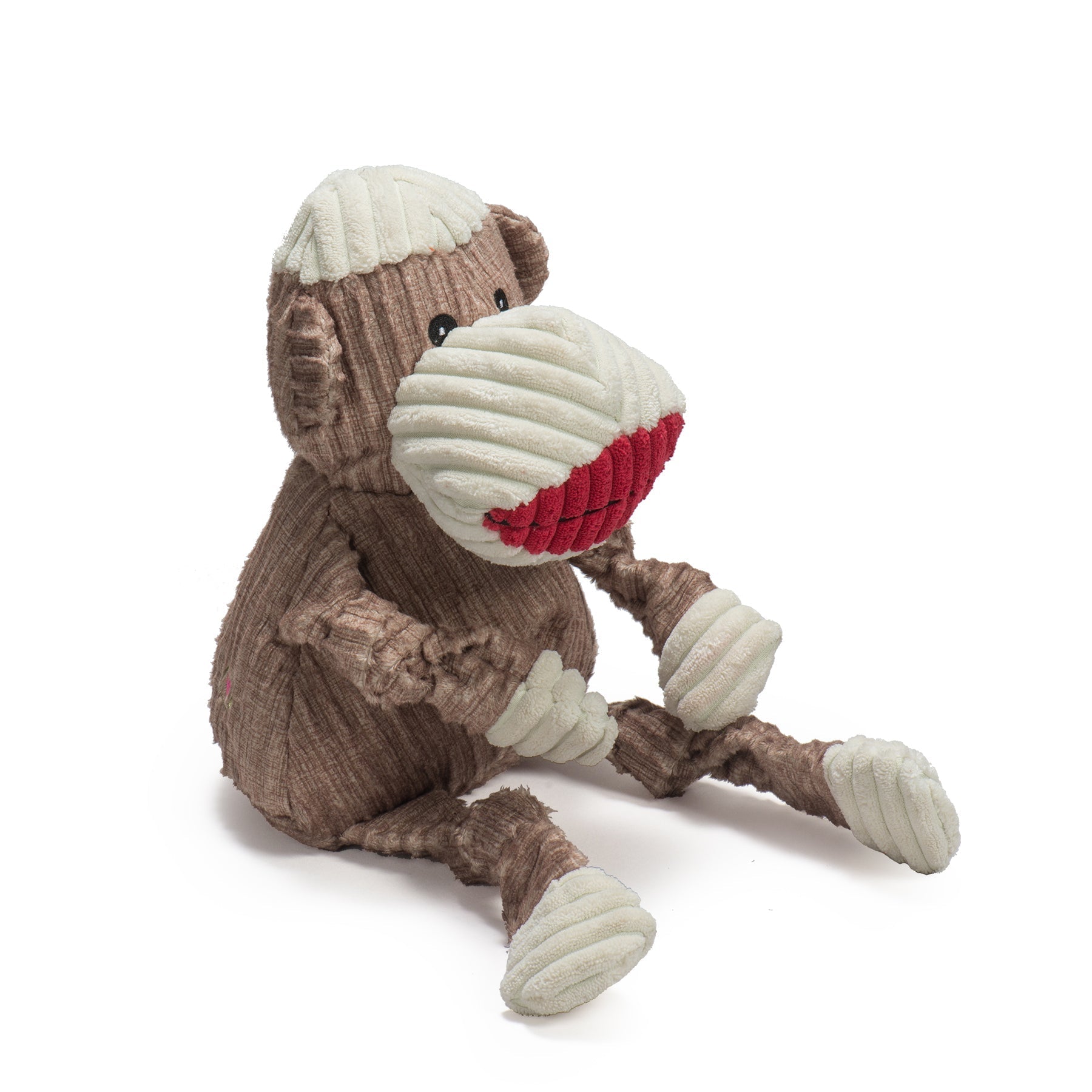 Dog Plush Toy Stuey Sock Monkey Knottie Soft Squeaky Animal - Detail Angle 3 | Majestic Pet Kingdom