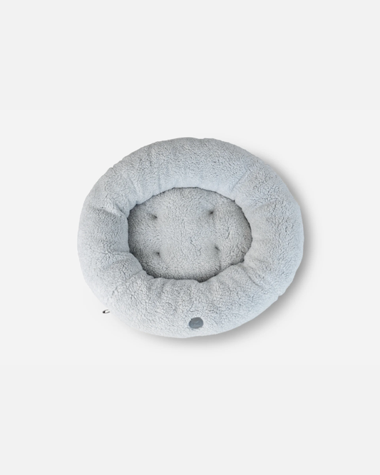 Dog Bed Faux Fur Donut Calming Bolster Washable Gray Mat