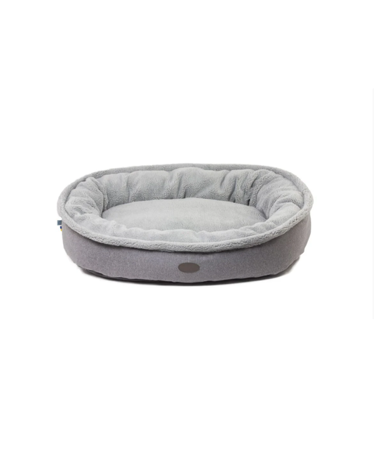 Faux Fur Bagel Dog Bed – Shearling Interior, Bolster, Gray