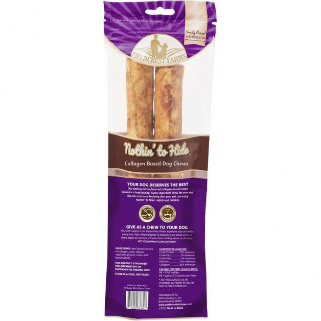 Dog Chews Nothin To Hide Bacon Large Rolls Chews 10-Inch 2pk