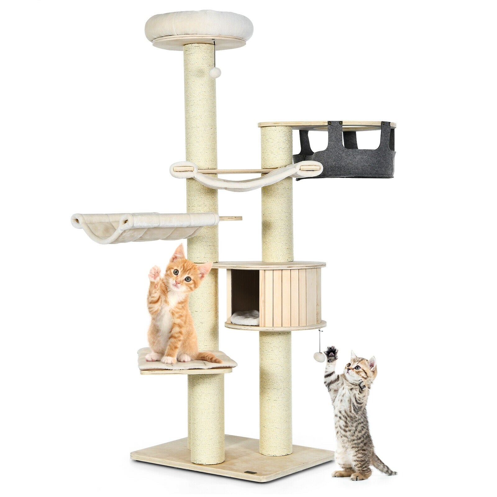 77.5-Inch Cat Tree Condo Multi-Level Kitten Activity Tower with Sisal Posts-Cream White - Majestic Pet Kingdom
