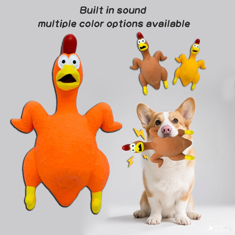 Dog Toy Screaming Chicken Squeaky Natural Latex Fetch Chewer - Detail Angle 3 | Majestic Pet Kingdom