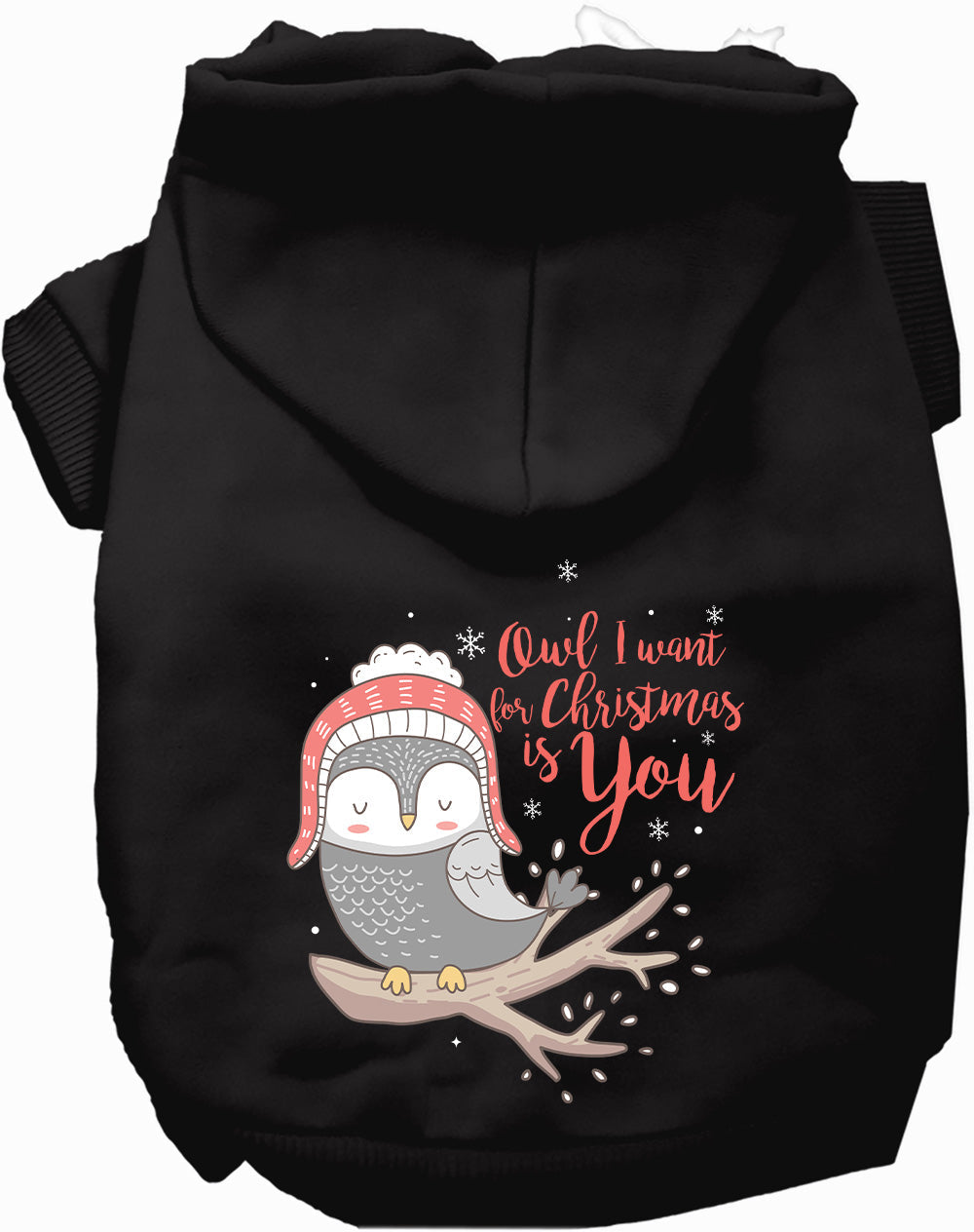 Dog Hoodie Owl I Want For Christmas Funny Holiday Sweatshirt - Main Feature View | Majestic Pet Kingdom
