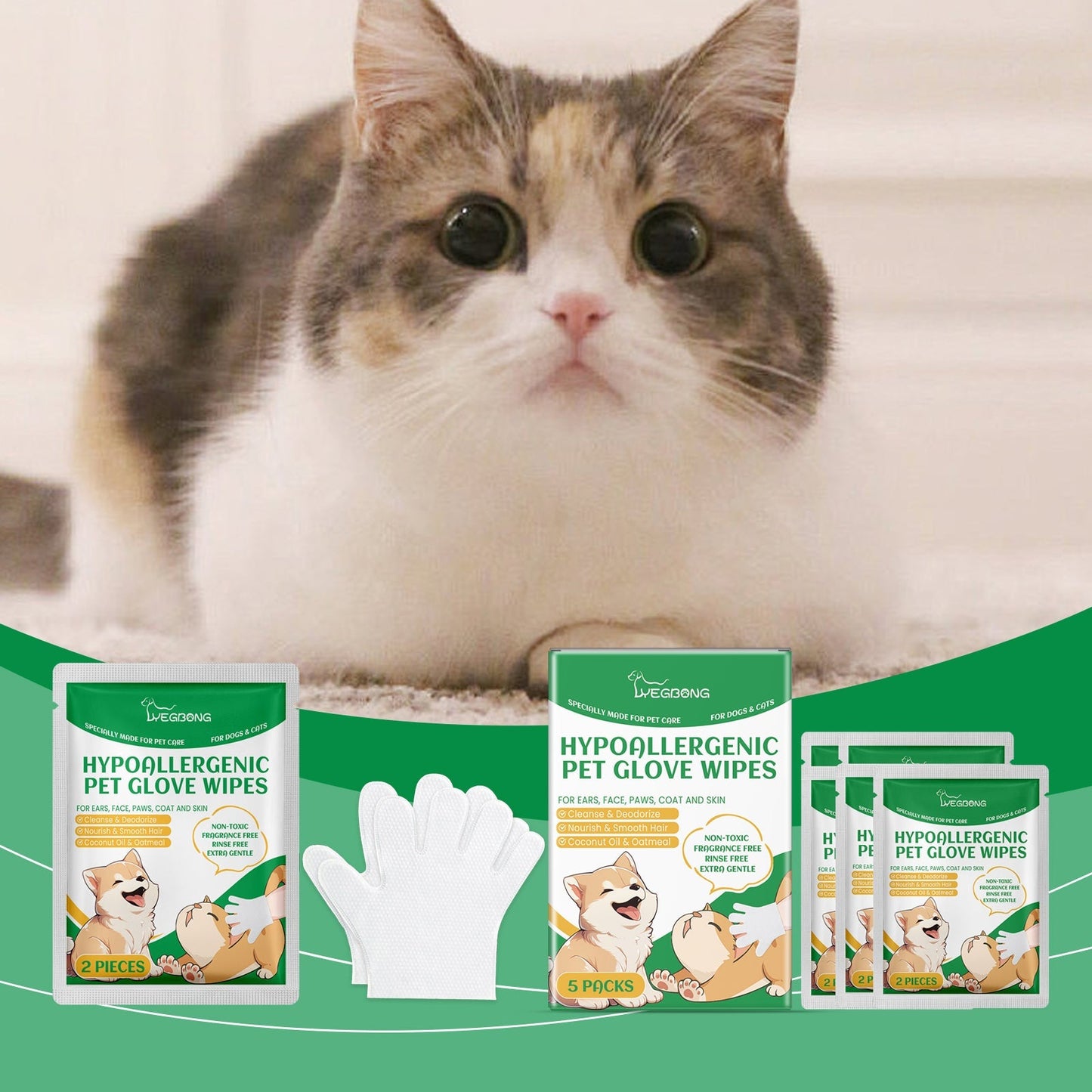 Pet Grooming Gloves Disposable Gentle Hair Skin Wipes 10-Pac