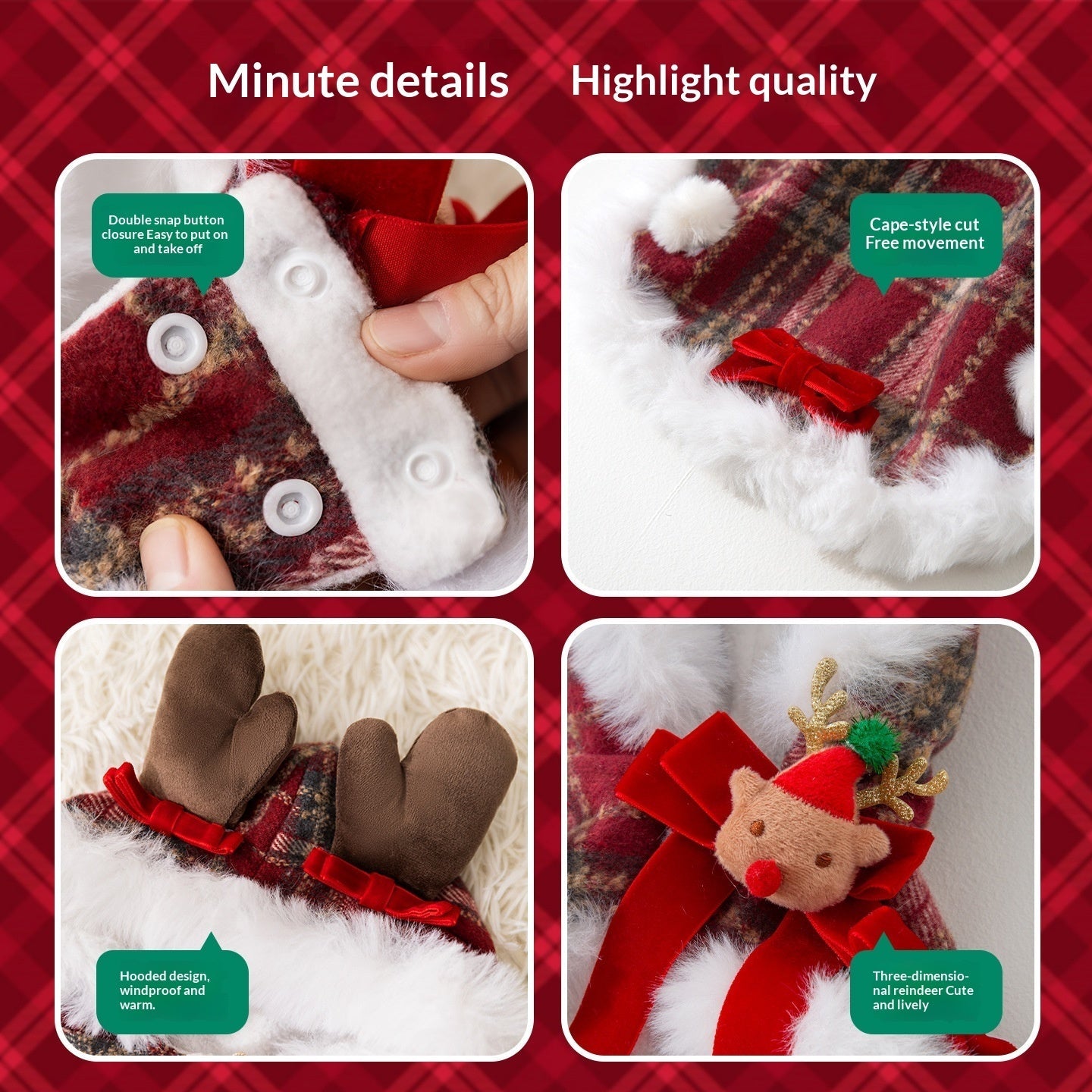 Plaid Christmas Pet Cloak With Fleece Lining - Majestic Pet Kingdom