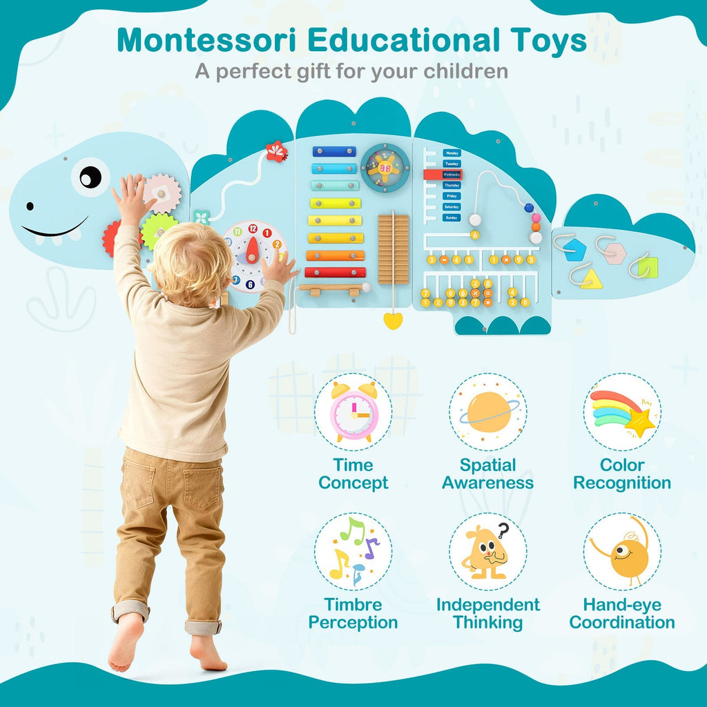 11-in-1 Dinosaur Activity Wall Busy Board Panels for Toddlers Education and Early Development