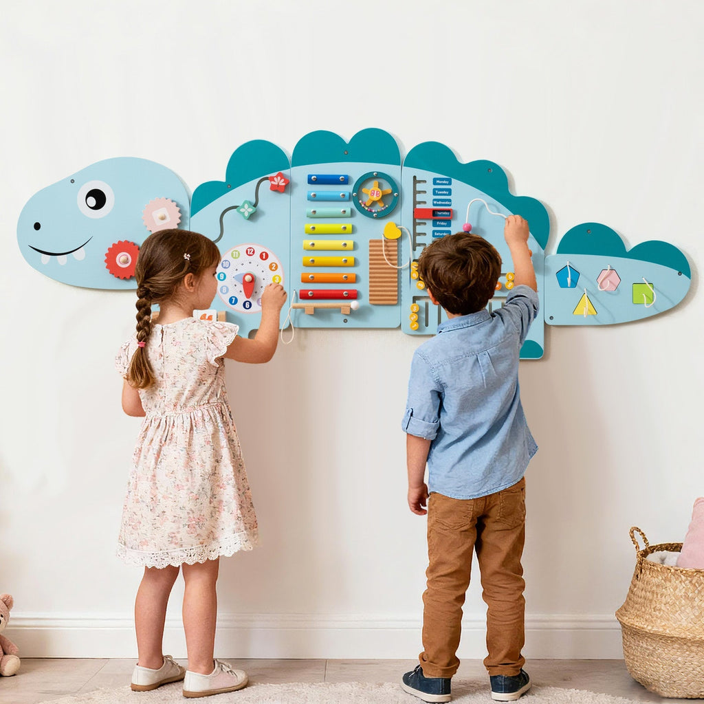 11-in-1 Dinosaur Activity Wall Busy Board Panels for Toddlers Education and Early Development