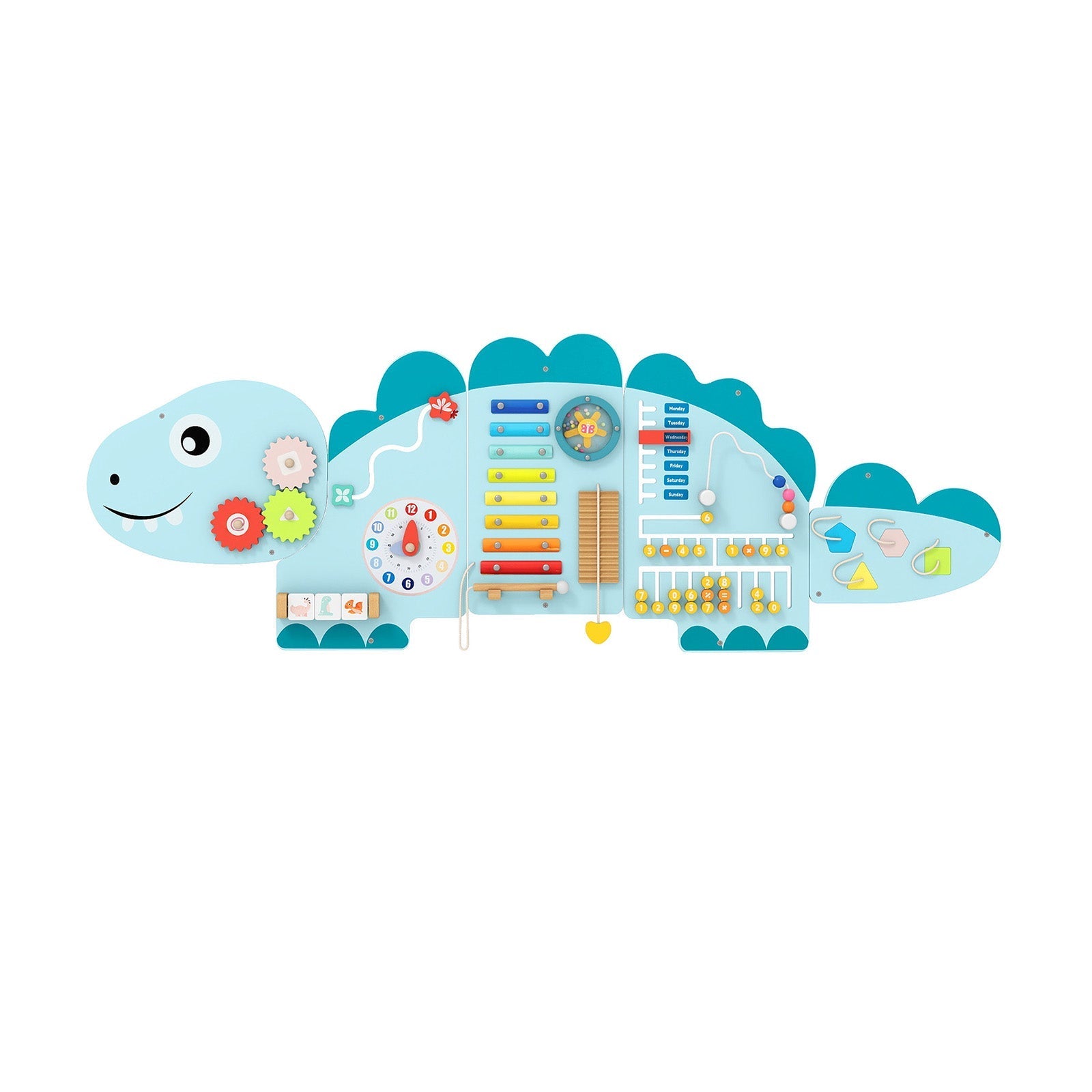 11-in-1 Dinosaur Activity Wall Busy Board Panels for Toddlers Education and Early Development