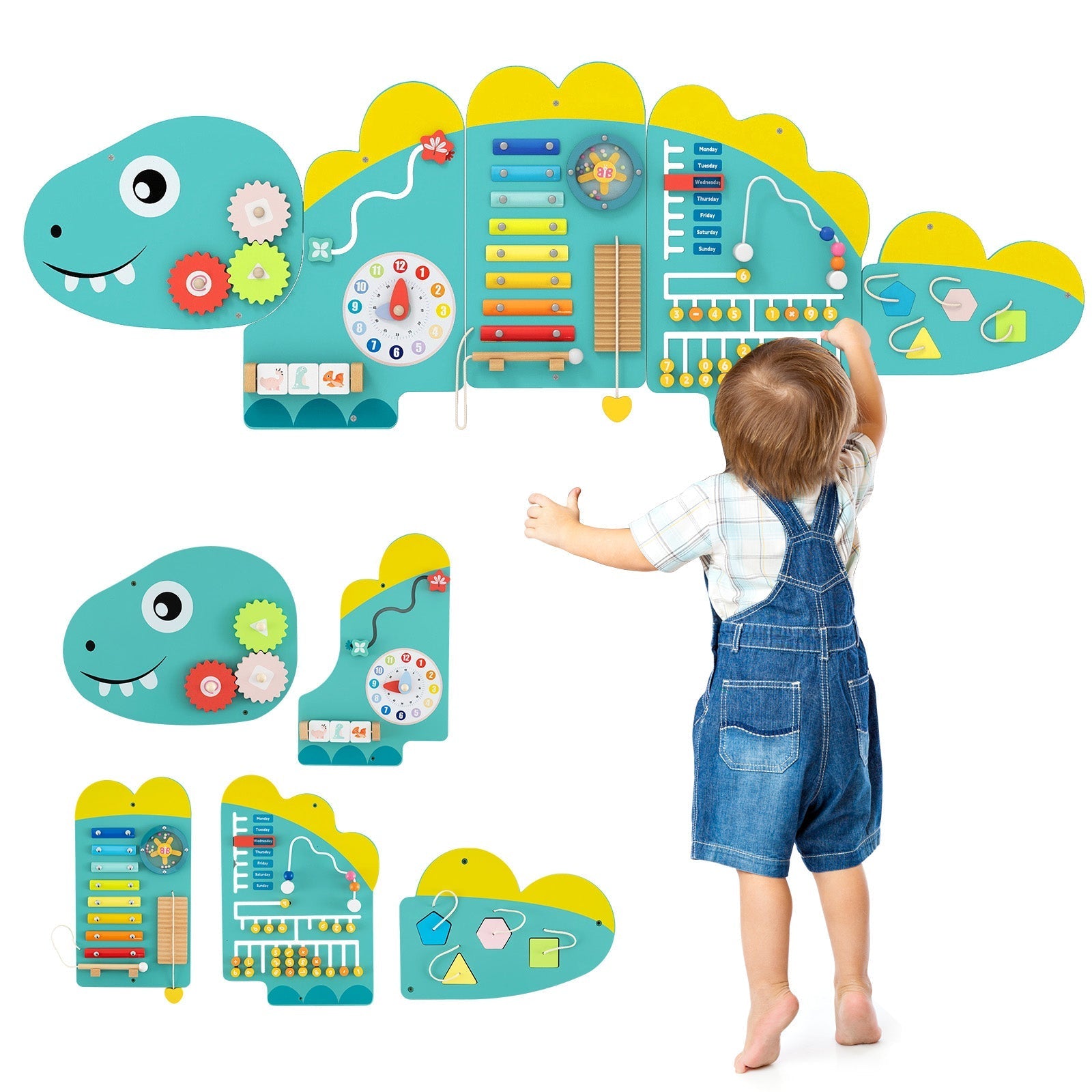 11-in-1 Dinosaur Activity Wall Busy Board Panels for Toddlers Education and Early Development