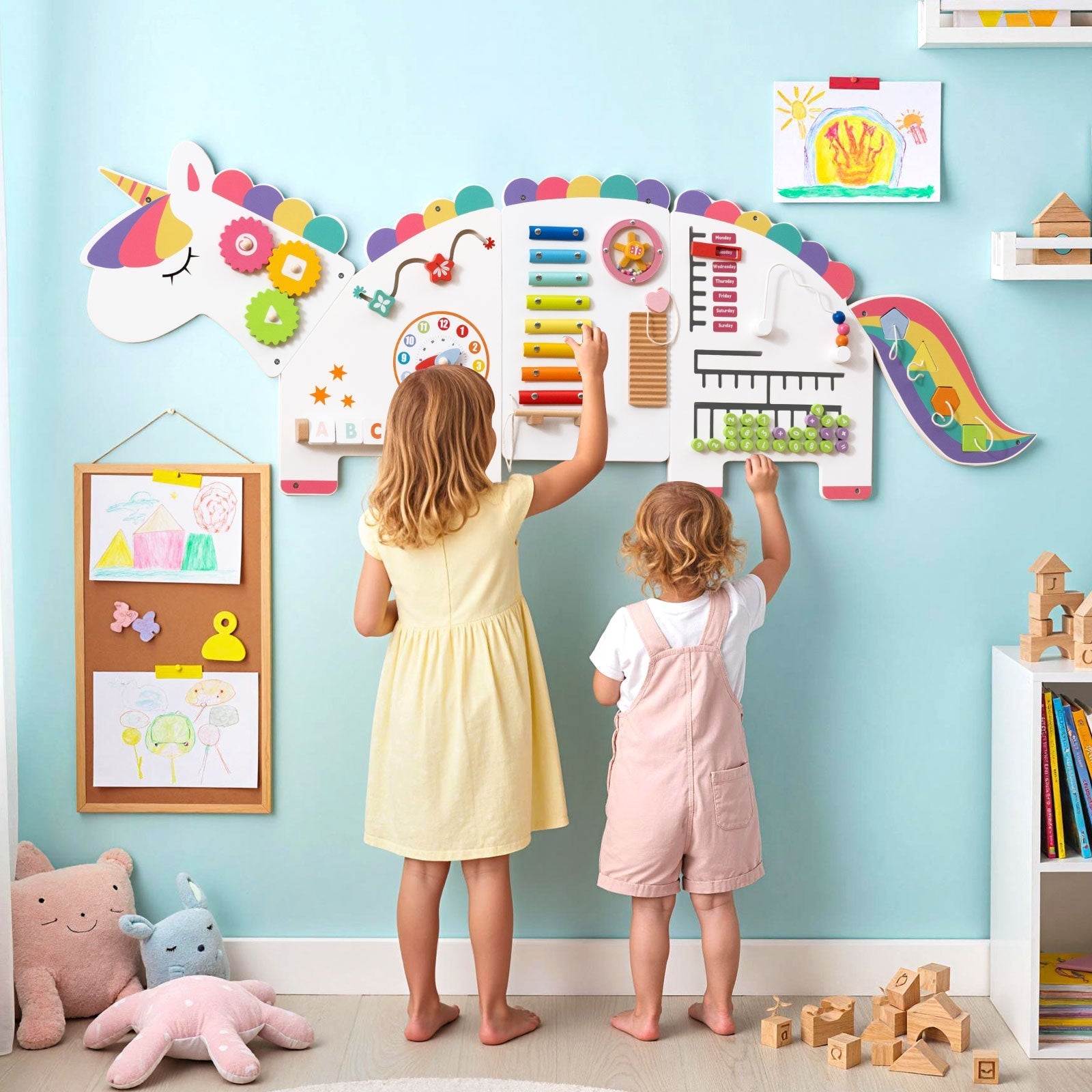 11-in-1 Dinosaur Activity Wall Busy Board Panels for Toddlers Education and Early Development