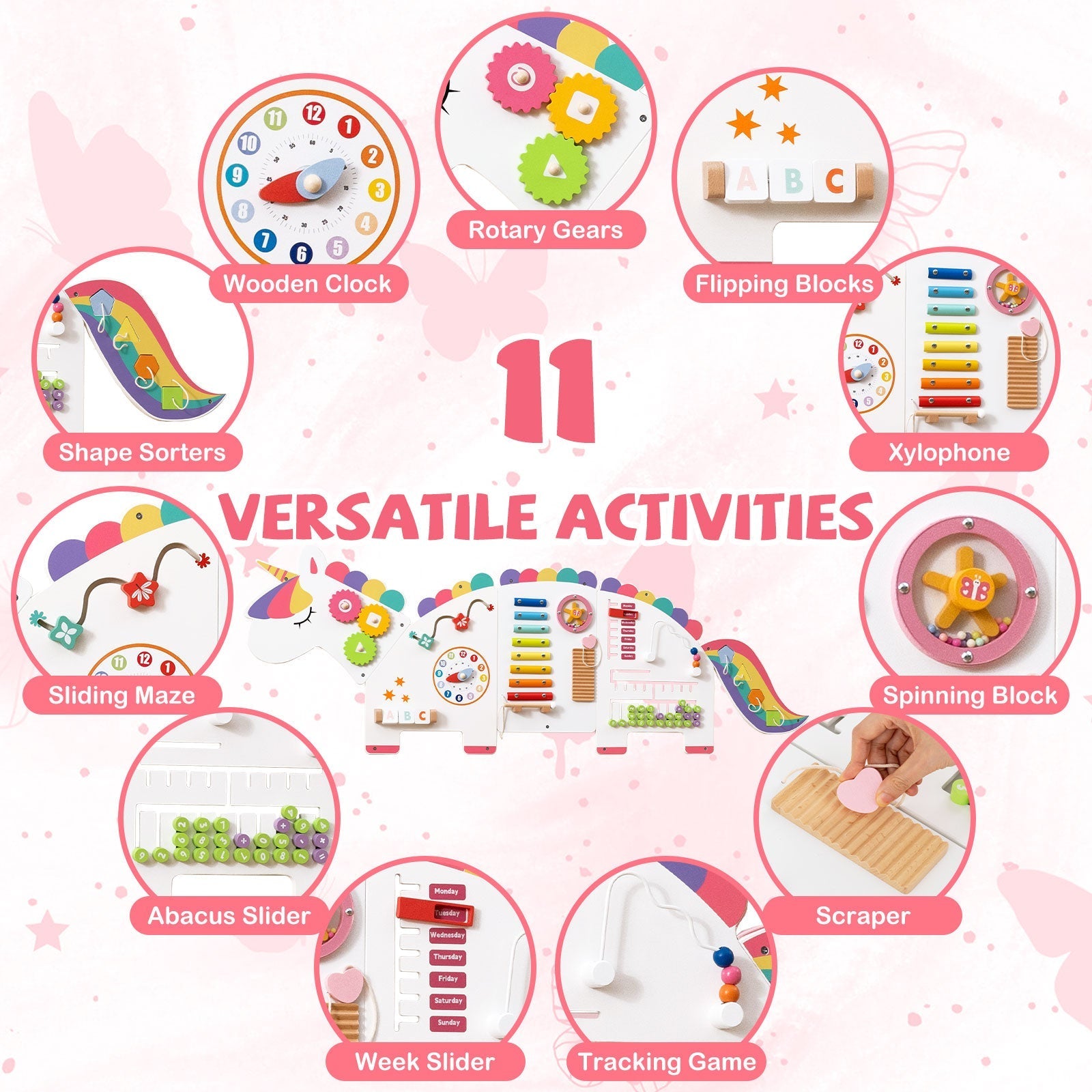 11-in-1 Dinosaur Activity Wall Busy Board Panels for Toddlers Education and Early Development