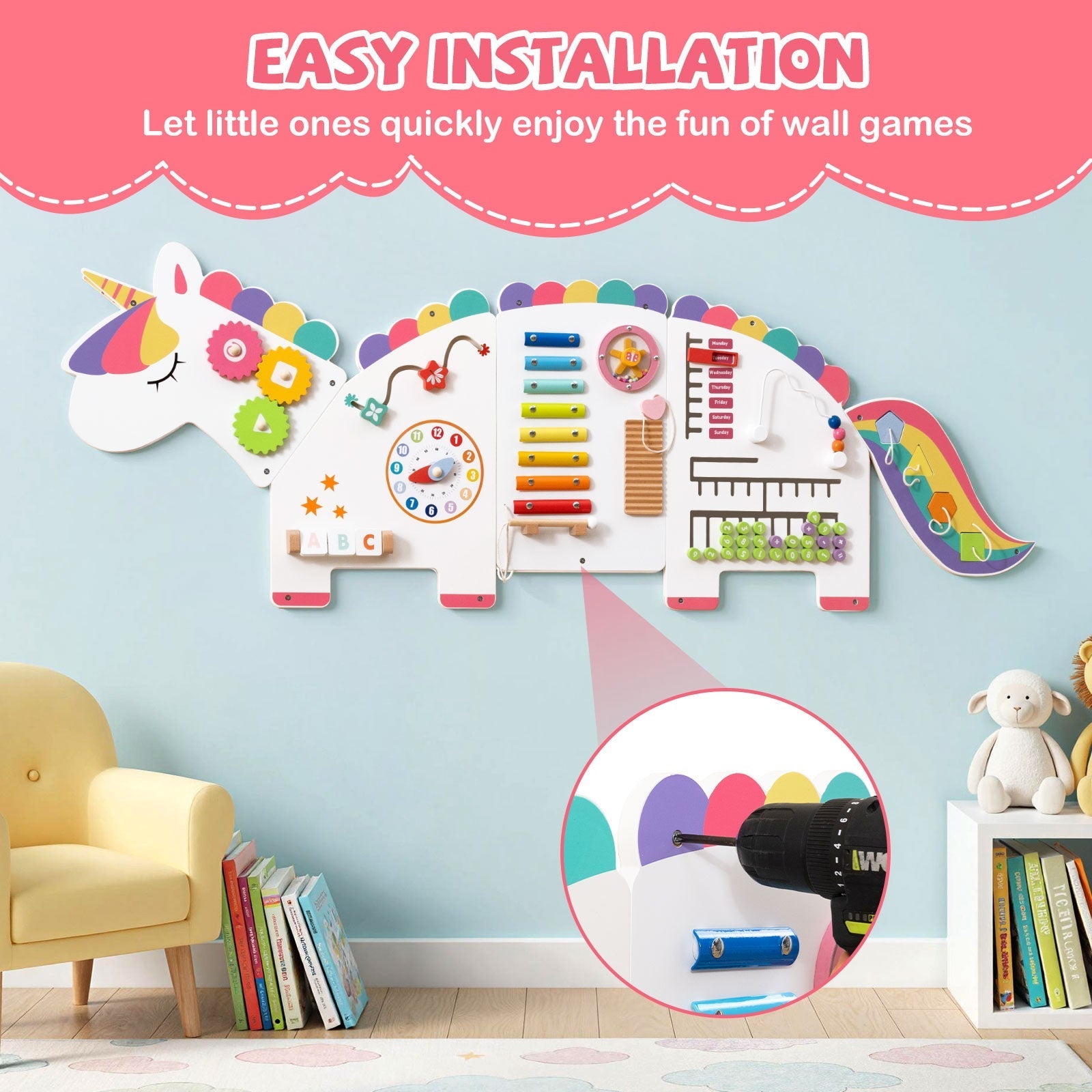 11-in-1 Dinosaur Activity Wall Busy Board Panels for Toddlers Education and Early Development
