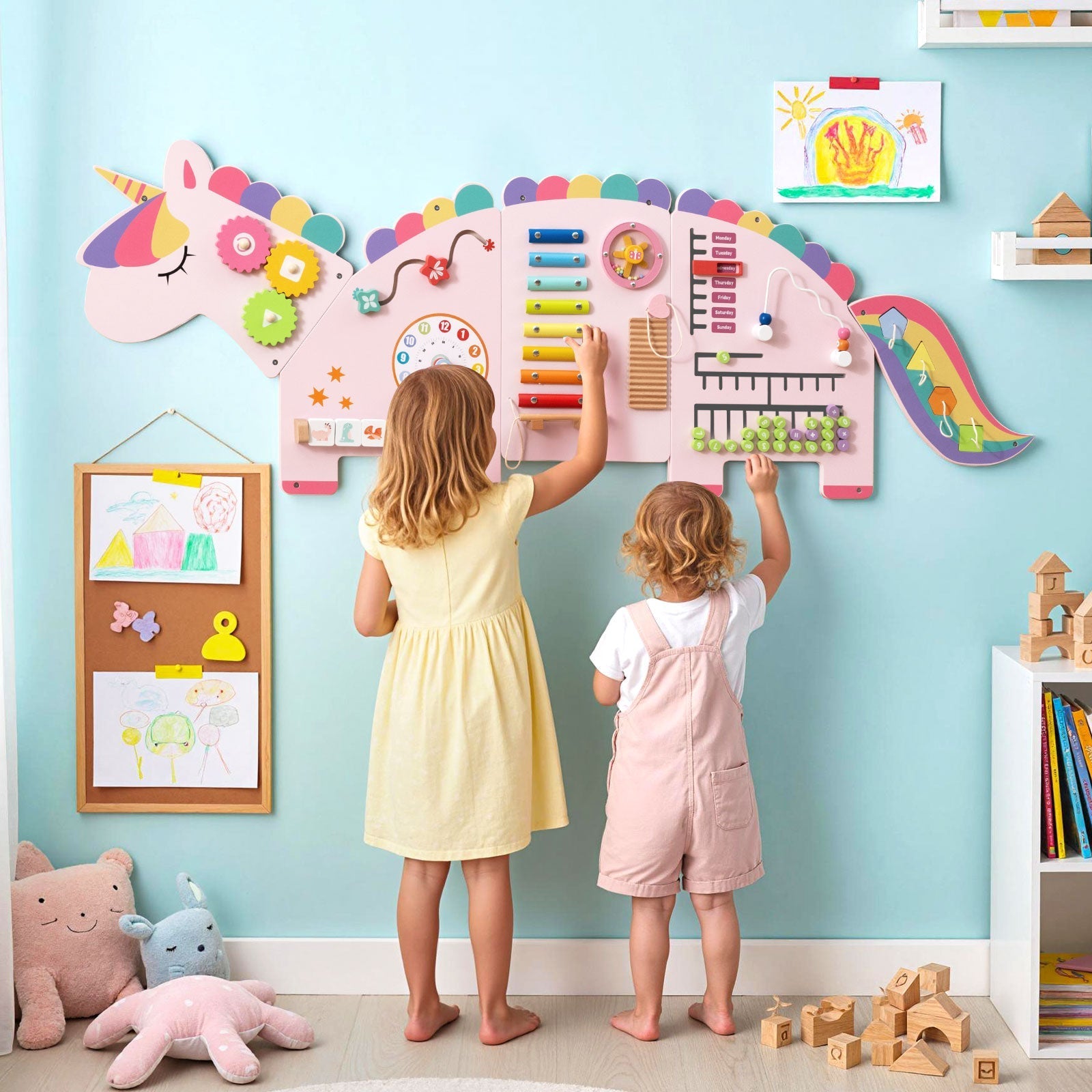 11-in-1 Dinosaur Activity Wall Busy Board Panels for Toddlers Education and Early Development