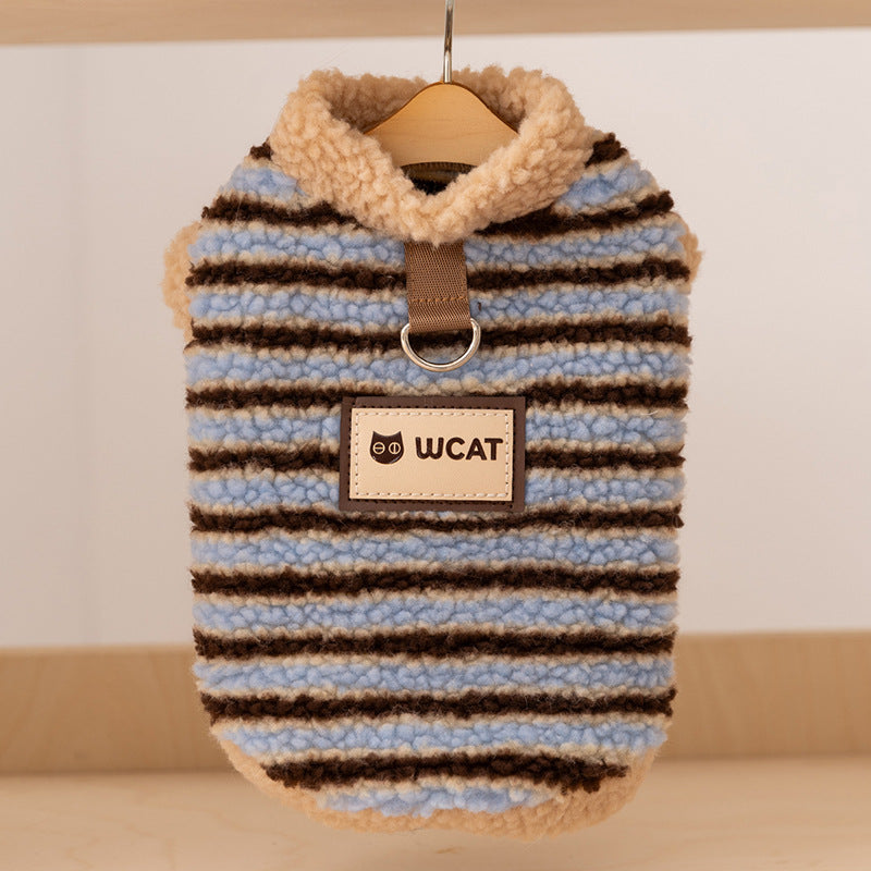 Autumn And Winter Dog Clothing, Warm Striped Lambskin Fleece Drawstring Two-legged Fleece, Small And Medium-sized Dog And Cat Pet Clothing - Majestic Pet Kingdom