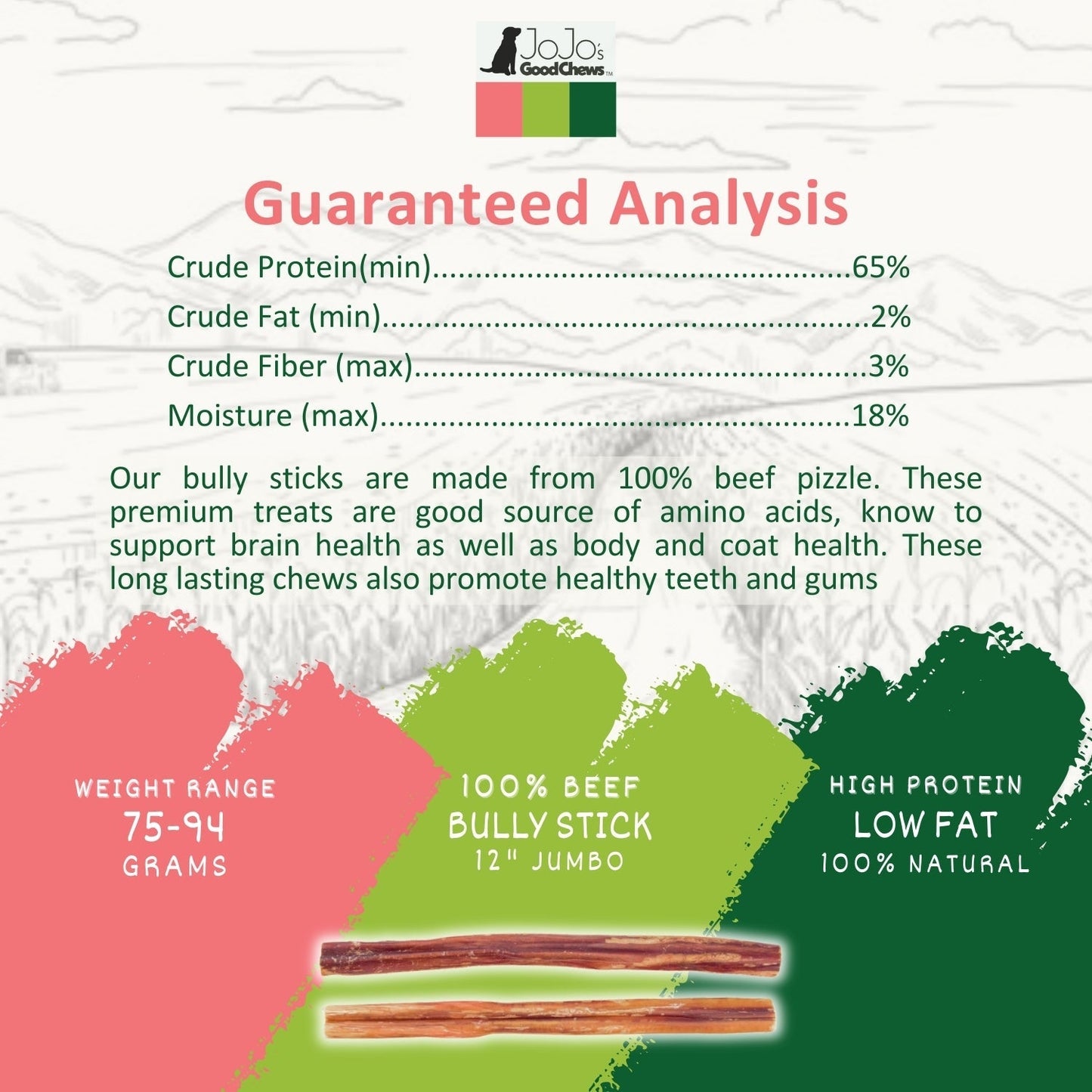 Dog Bully Sticks 12-Inch Jumbo Natural Beef Chews 25-Count - Detail Angle 4 | Majestic Pet Kingdom