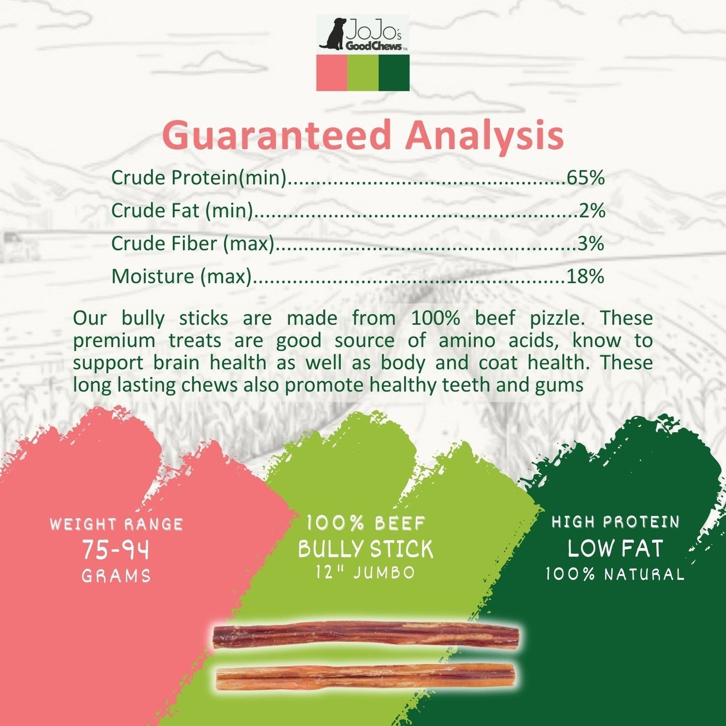 Dog Bully Sticks 12-Inch Jumbo Natural Beef Chews 25-Count