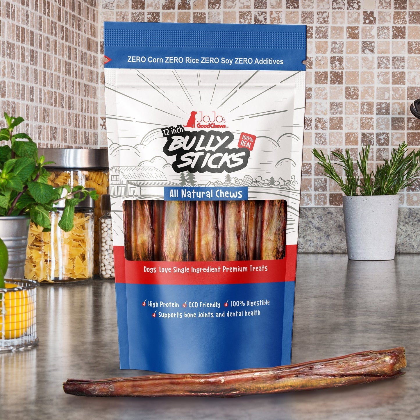 Dog Bully Sticks 12-Inch Jumbo Natural Beef Chews 2-Pack