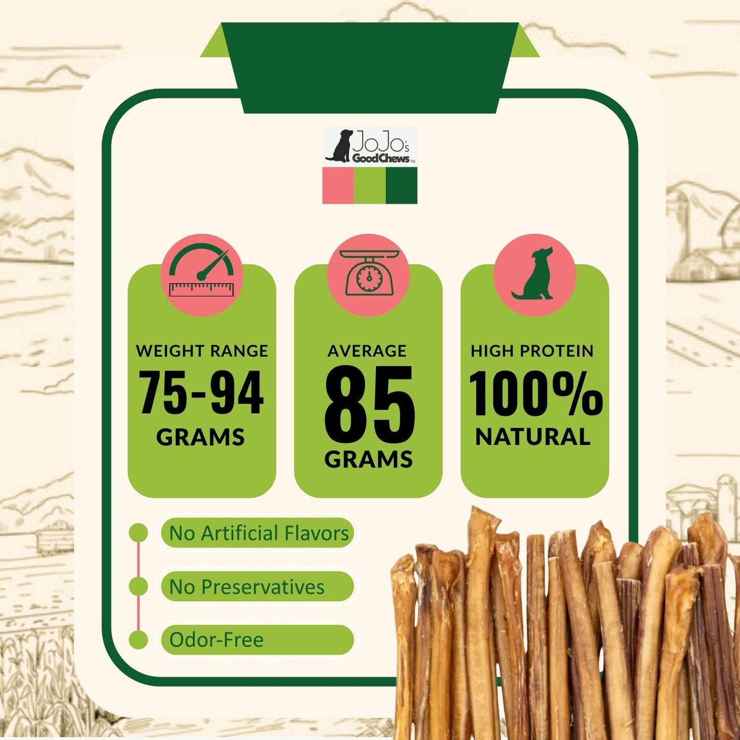 Dog Bully Sticks 12-Inch Jumbo Natural Beef Chews 2-Pack