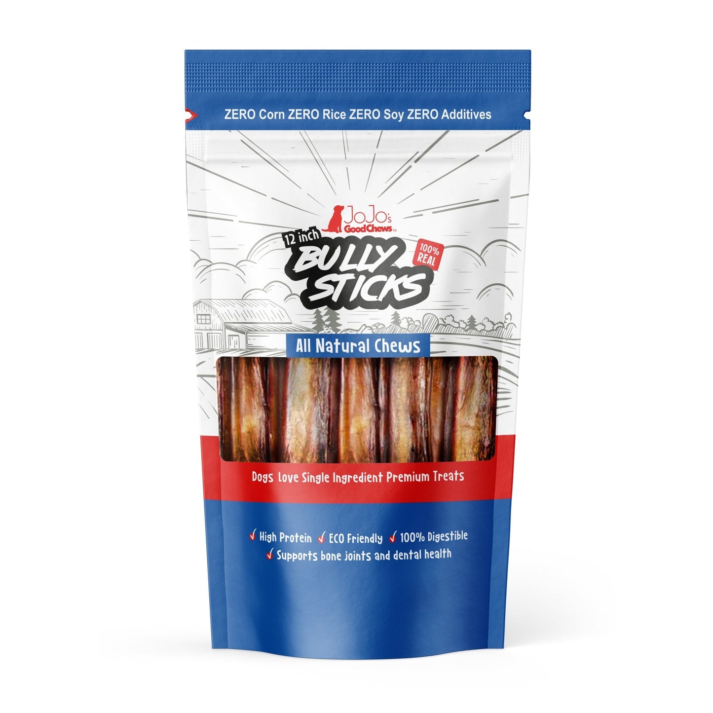 Dog Bully Sticks 12-Inch Jumbo Natural Beef Chews 2-Pack