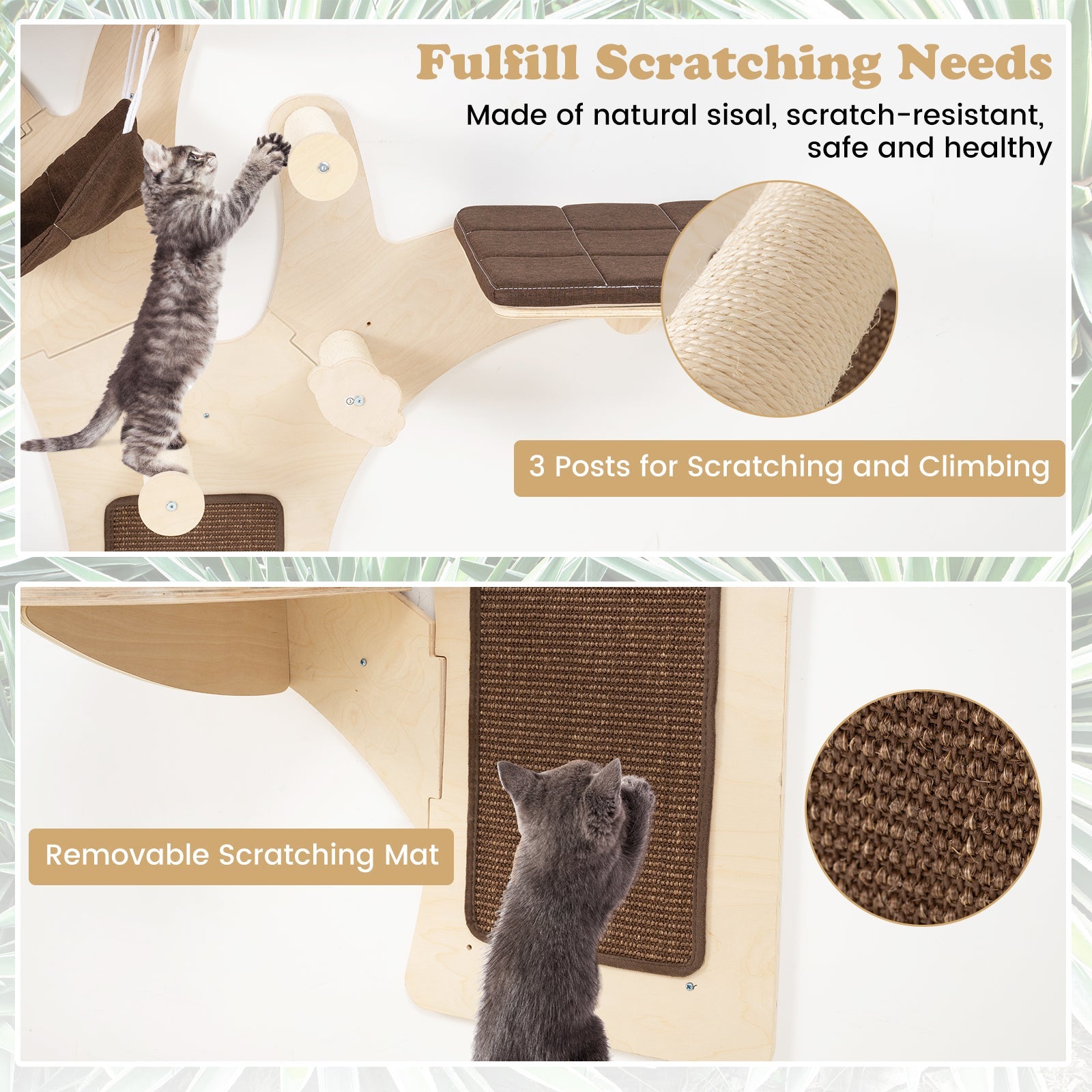 Wall-Mounted Cat Tower Cat Wall Shelves Furniture with Perch-Brown - Majestic Pet Kingdom