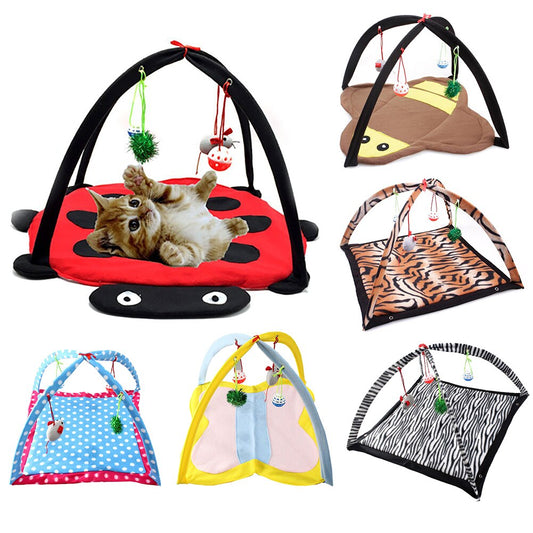 Cat Play Tent Cartoon Multifunctional Foldable Mat with Balls