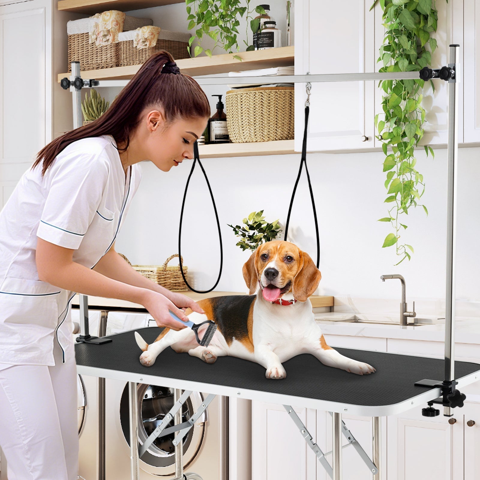 Foldable Dog Grooming Table with Height Adjustable Arms-Black - Majestic Pet Kingdom