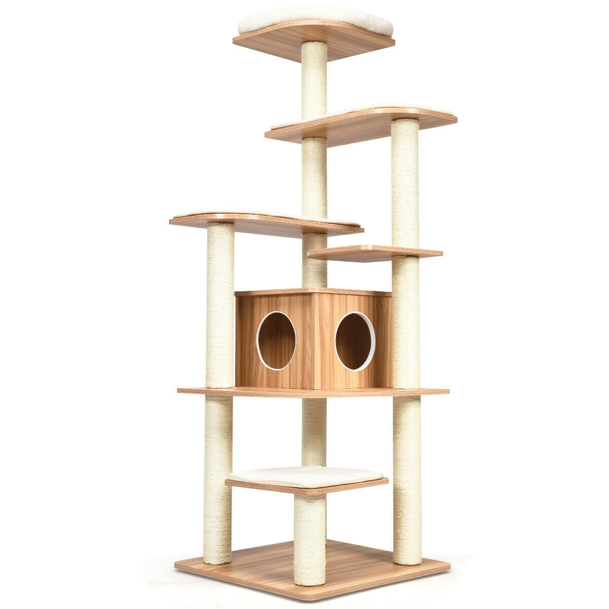 7-Layer Wooden Cat Tree Tall Cat Tower with Sisal Posts and Condo - Majestic Pet Kingdom