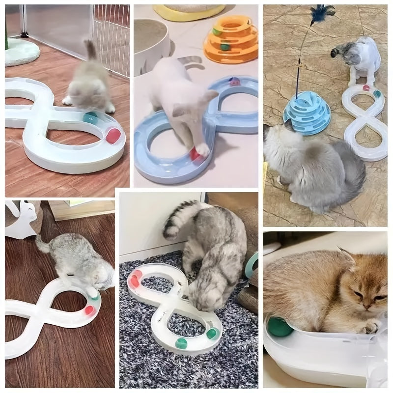 Cat Toy 3-Tier Turntable Track Ball with Top Teaser Feather - Detail Angle 3 | Majestic Pet Kingdom
