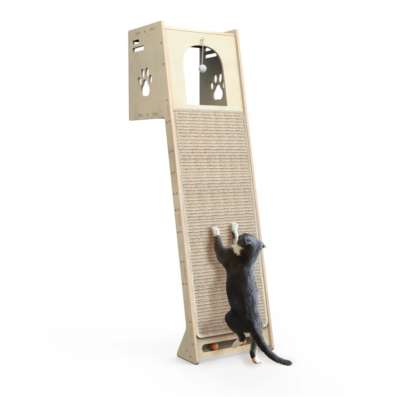Luxury Wall-Leaning Cat Climbing Tower — Modern Cat Climber with Scratching Mat & Perch