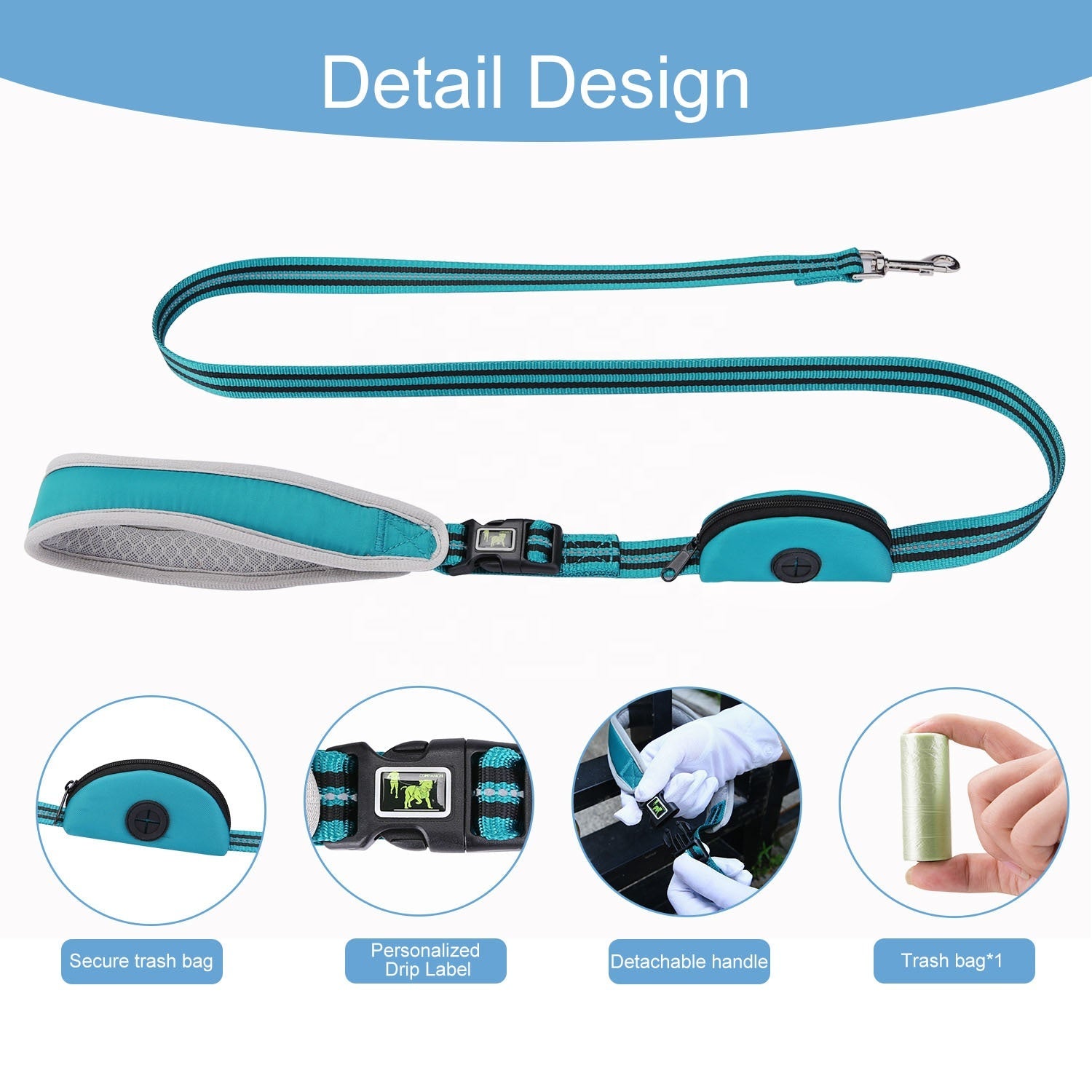 Padded Dog Leash: Heavy Duty Lead with Bag Holder