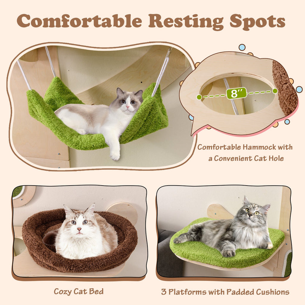 Wall-Mounted Cat Tower Cat Wall Shelves Furniture with Bed-Green - Majestic Pet Kingdom