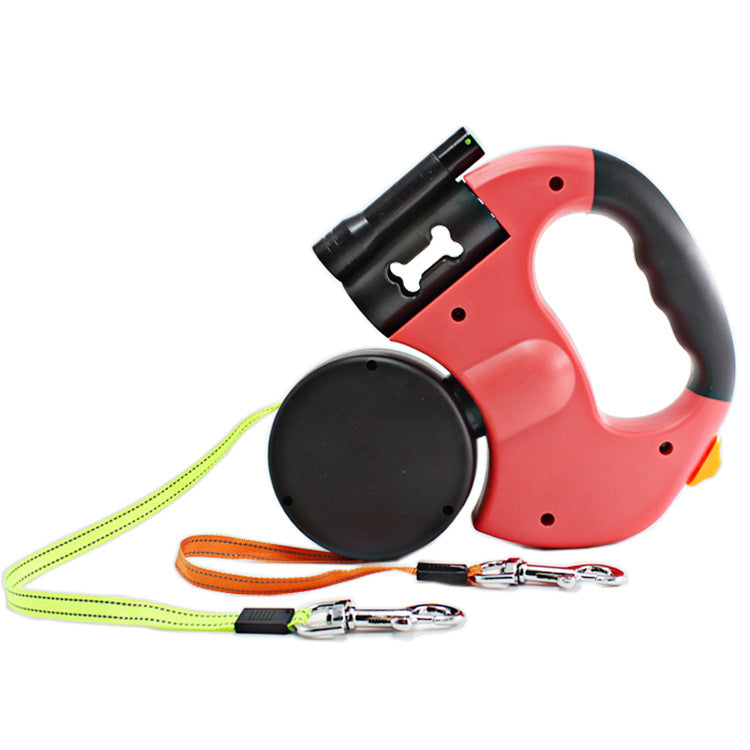 Dual Retractable Dog Leash with LED Light & Bag Holder