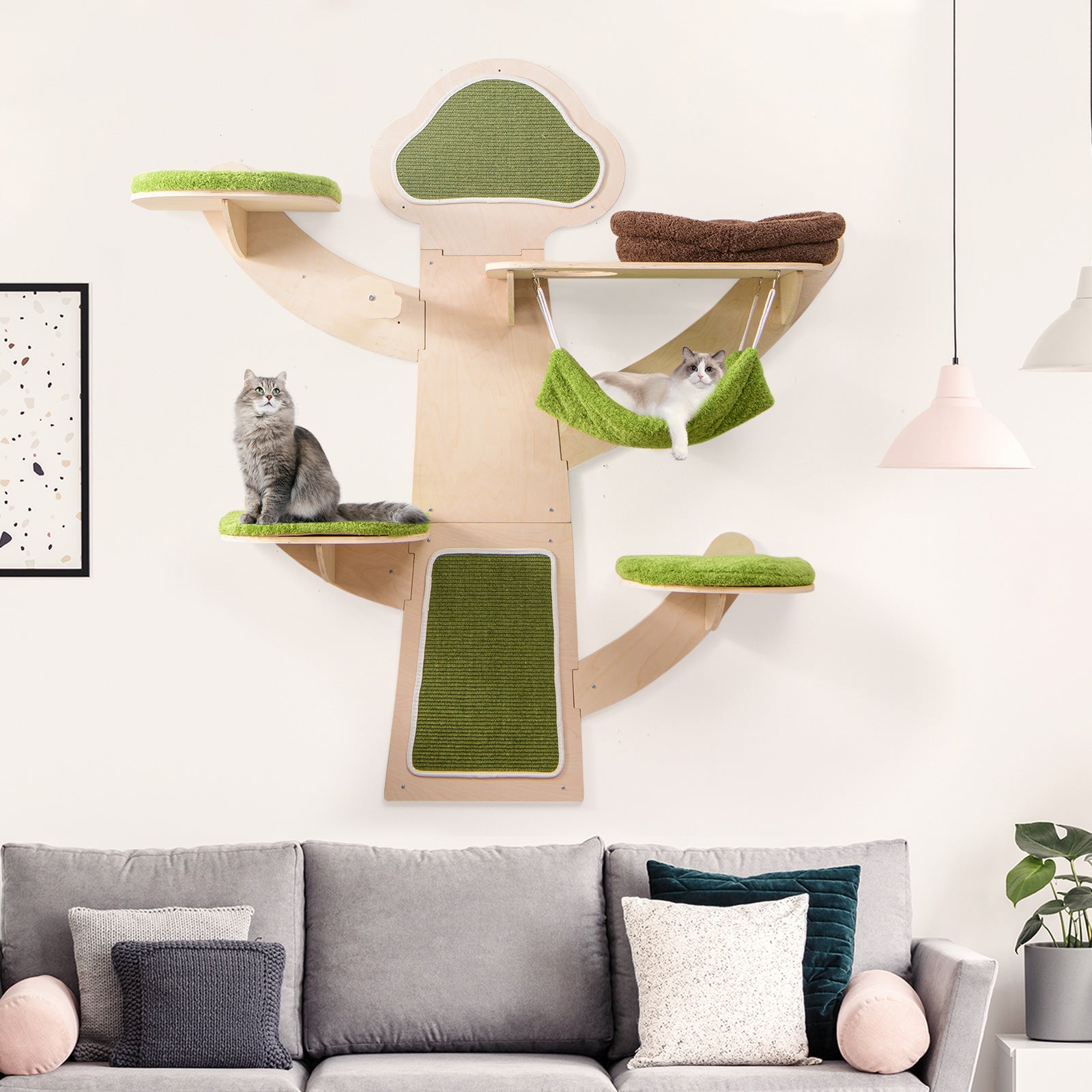 Wall-Mounted Cat Tower Cat Wall Shelves Furniture with Bed-Green - Majestic Pet Kingdom